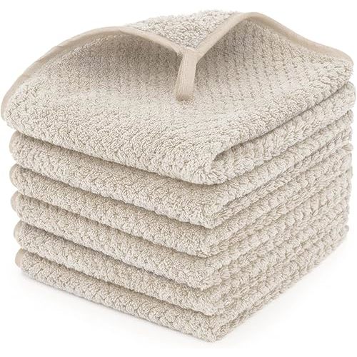 6 Piece Washcloth Set Set,100% Microfiber - Quick Dry, Thick, Soft, Plush and Highly Absorbent Luxury Hotel & Spa Bath Towel for Bathroom, Pack of 6, Khaki