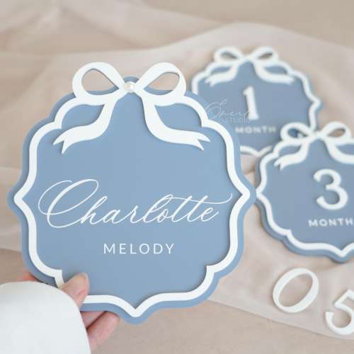 Acrylic Bow Baby Name Sign, Birth Announcement Sign, Hospital Newborn Photo Prop, Pearl Coquette Baby Sign, for Baby, Baby Shower Gift