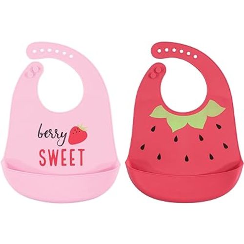 Hudson Baby Unisex Baby Silicone Bibs, Strawberry, One Size