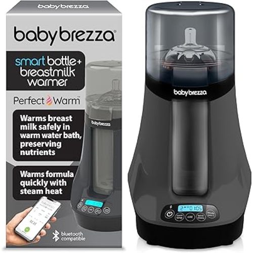 Baby Brezza Smart Baby Bottle Warmer, Breastmilk Warmer + Defroster + Baby Food Warmer - Universal Fit for All Baby Bottle Sizes and Types, Breastmilk Bags + Food Jars - Bluetooth Control, Charcoal