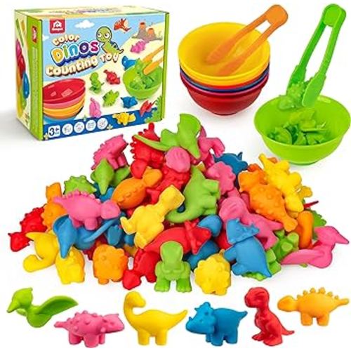 Coogam Counting Dinosaur Sorting Toy Set, Color Matching Classification Game, Montessori Fine Motor Skill Preschool Educational Montessori Learning Toys for 3 4 5 Years Old