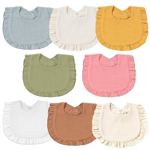 Baby Muslin Bibs, Bandana Drool Bib for Girls, Adjustable 100% Cotton Soft Baby Bibs for Drooling and Teething Organic Solid Colors Lap-Shoulder