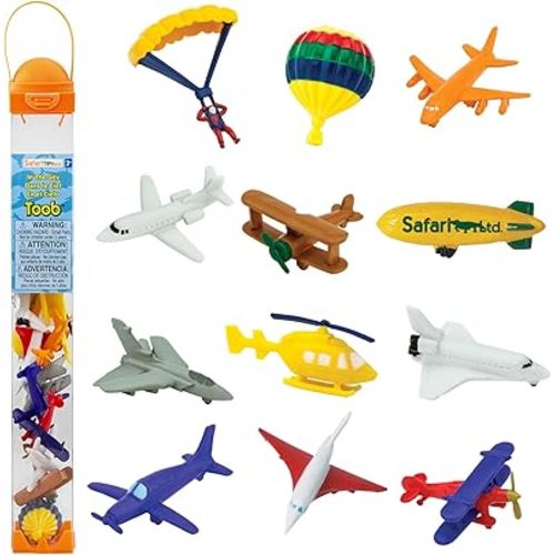 Safari Ltd. In The Sky TOOB - 12 Figurines: Jets, Parachute, Blimp, Concorde, Planes, Helicopter, and More - Educational Toy Set for Boys, Girls, and Kids 3+