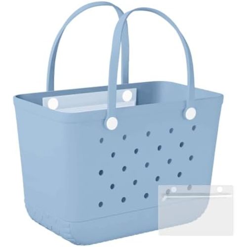 X-Large Rubber Beach Bag Travel Tote Bag with Waterproof Zipper Pocket, Washable Durable Rubber Beach Tote Mom gift