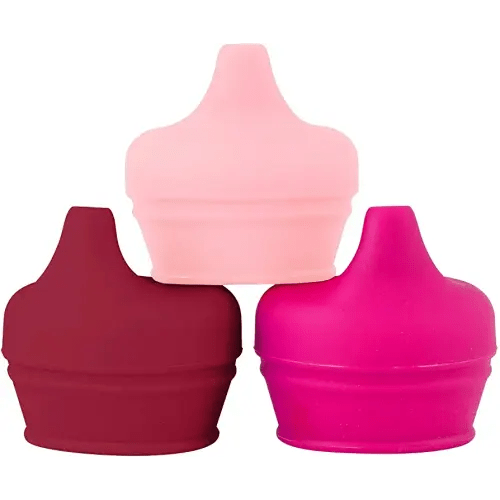 Boon Snug Silicone Sippy Cup Lids - Convert Any Kids Cups or Toddler Cups into Soft Spout Sippy Cups - Toddler Feeding Supplies and Travel Essentials - Pink - 3 Count