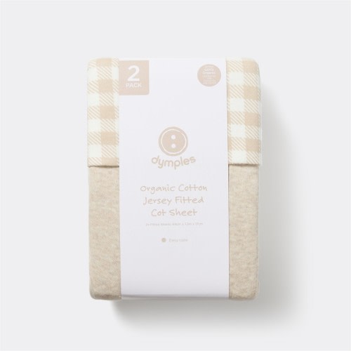 Dymples Organic Cotton Fitted Cot Sheet 2 Pack - Natural