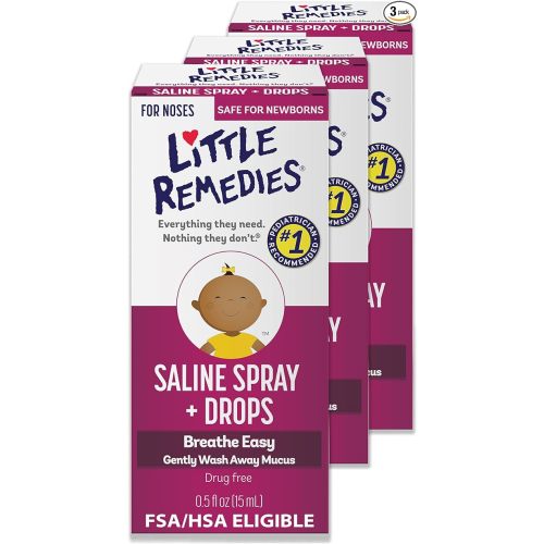 Little Remedies Sterile Baby Saline Nasal Spray and Drops, Safe for Newborns to Relieve Stuffy and Dry Noses, 0.5 Fl Oz, Pack of 3
