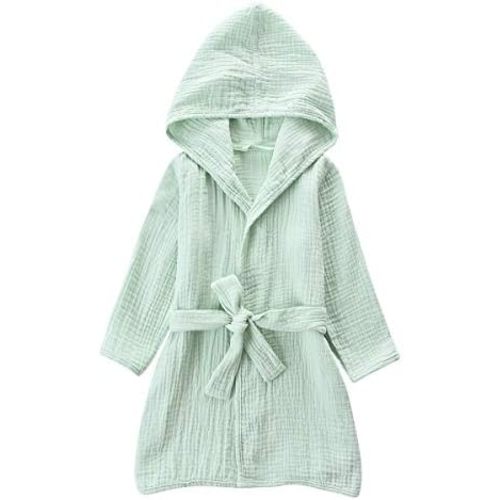 Organic Cotton Toddler Bathrobe, Soft and Breathable Baby Robe for Kid, Boy& Girl Hooded Robe Muslin