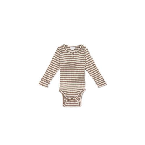 Organic Cotton Modal Long Sleeve Bodysuit - Narrow Stripe Tweed/Cloud
