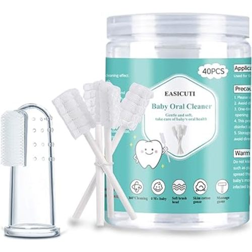 Baby Toothbrush, Baby Tongue Cleaner, 40Pcs Disposable Infant Toothbrush Clean Baby Mouth, Gauze Toothbrush Infant Oral Cleaning Stick Dental Care for 0-36 Month Baby + Free 1Pcs finger toothbrush