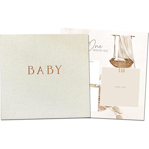 Peachly Unisex Baby Memory Book | Minimalist Baby First Year Keepsake for  Milestones | Simple Baby Scrapbook for Boy Girl Milestones | Natural Linen  