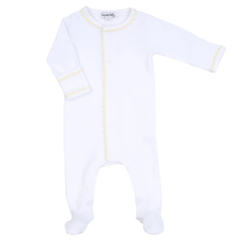 Magnolia Baby Footie with Yellow Crochet Trim