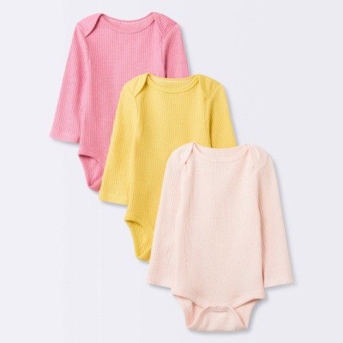 Baby 3pk Birds Long Sleeve Wide Ribbed Bodysuit - Cloud Island