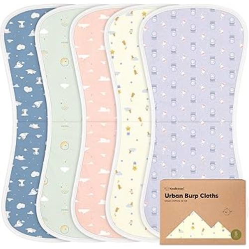 Organic Burp Cloths Baby Boy & Girl - 5-Pack Super Absorbent Cotton Burping Cloths for Babies, Soft & Plush Newborn Spit Up Rags, Infant Towels for Milk Spit Up, Unisex, Large 21" x 10" (Dreamers)