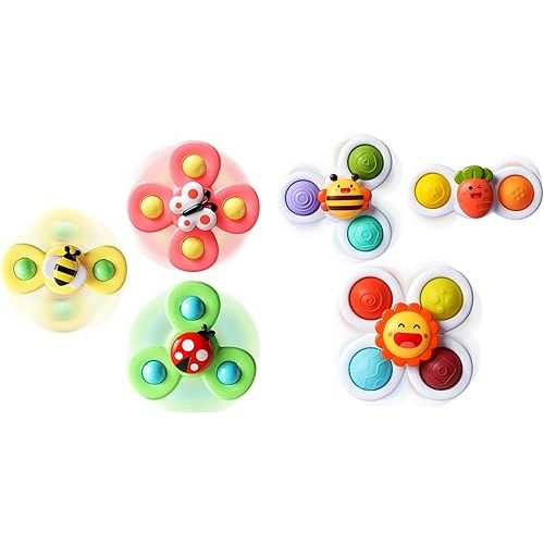 ALASOU 6 PCS Suction Cup Rotating Toys(3 Farm+3 POP) for Infant and Toddlers