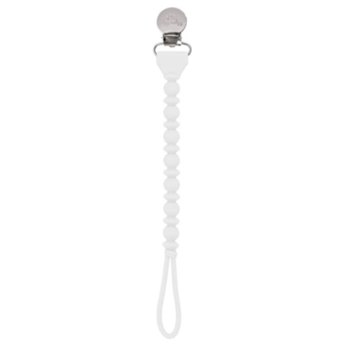 Itzy Ritzy Silicone Pacifier Clip; 100% Food Grade Silicone Pacifier Strap with Clip Keeps Pacifiers, Teethers & Small Toys in Place; Features One-Piece Design & Silicone Cord (White)