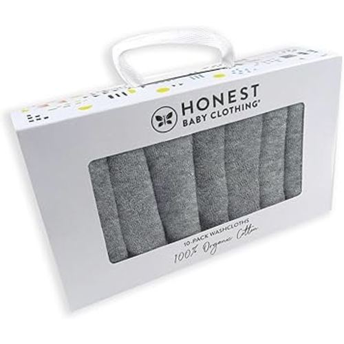 HonestBaby 10-Pack Organic Cotton Baby-Terry Wash Cloths, 10-Pack Grey Heather, One Size