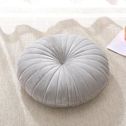 Floor Pillow Meditation Cushion Round Large Floor Pillows Seating for Adults, Velvet Thick Floor Cushions for Yoga Living Room Balcony Outdoor Tatami 18inch(Grey)