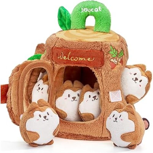 JoyCat Baby Toys 6-12 Months - Soft Baby Treehouse with 5 Sensory Squirrels - Rattle, Crinkle Paper, Squeaker, Mirror, Busy Montessori Soft Toys for Toddlers 0-3 Years Old - Easter Basket Stuffers