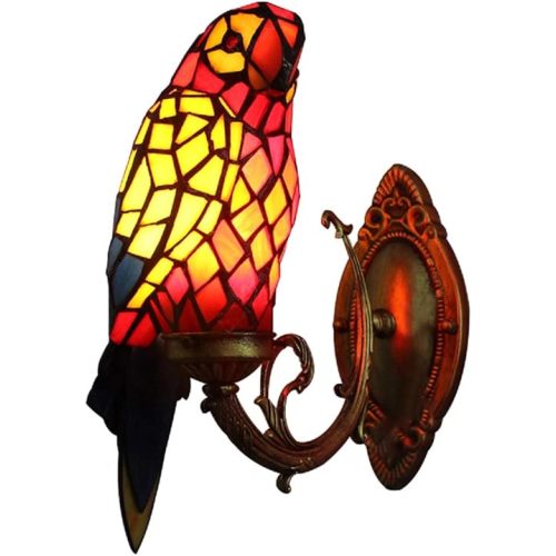 Tiffany Parrot Wall Sconce Lamp, XINDAR LED Unique Design Jewelries Glass Mirror Front Light Fixture Bedroom Beside Wall Light (B)
