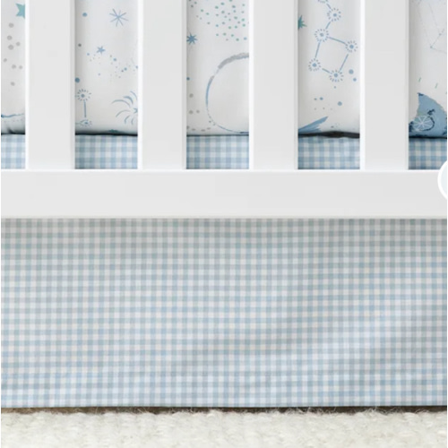 Ditsy Gingham Classic Cool Organic Cotton Percale Tailored Crib Skirt