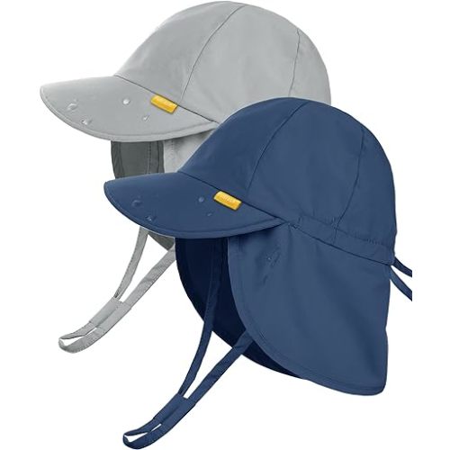 FURTALK Baby Sun Hat UPF 50+ Adjustable Baby Boys Girls Quick Drying Summer Beach Hat with Neck Flap for Traveling Swim Hat - Grey+navy - 6-24 Months