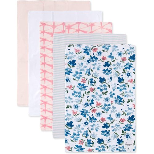 Burts Bees Baby Infant Burp Cloths, 100% Organic Cotton Extra Absorbent Soft Fabric Drool Cloths, 5-Pack Newborn Must-Have Essential Large Burping Cloths, One Size 17 x 11.75 Inches - Botanical Gardens