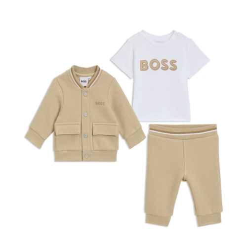 BOSS - Gift-boxed three-piece tracksuit for babies - Beige