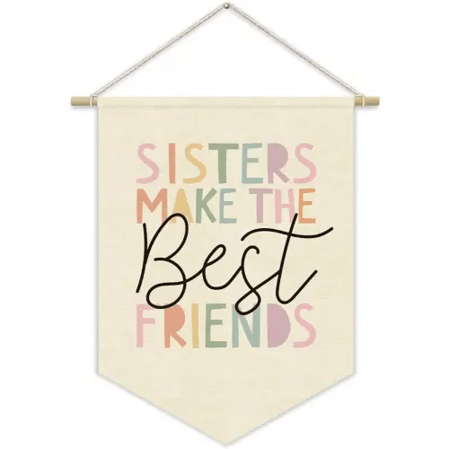 Girls Room Decor Pink Nursery Decor Canvas Banner,Sisters Make The Best Friends Cute Boho Girls Bedroom Playroom Toddler Kids Space Decorations, Baby Girl Room Wall Hanging Pennant Flag Banner