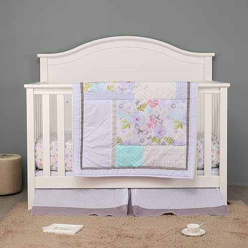 2 PCs Pink Butterfly Themed Nursery Crib Bedding Set 2 PCs Purple Butterfly Nursery Crib Bedding Set Embroidery Butterfly Baby Girl Bedding Cot Set Quilt + Fitted Sheet, 28 X 52