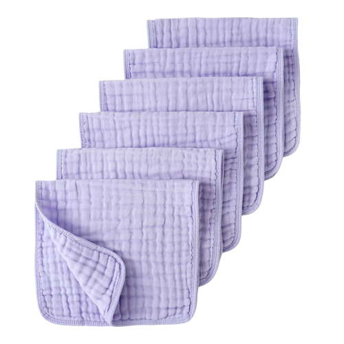 GXWEA Muslin Washcloths Baby Burping Cloths For Babies Muslin Burp Cloths 100% Cotton Muslin Cloths Large 20''X10'' Extra Soft And Absorbent 6 Pack Baby Burping Cloth For Boys And Girls Purple