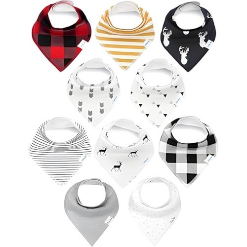Double Layer Bandana Bibs - Multi Snaps Adjustable Organic Cotton Teething Bib - Absorbent Drooling Protection