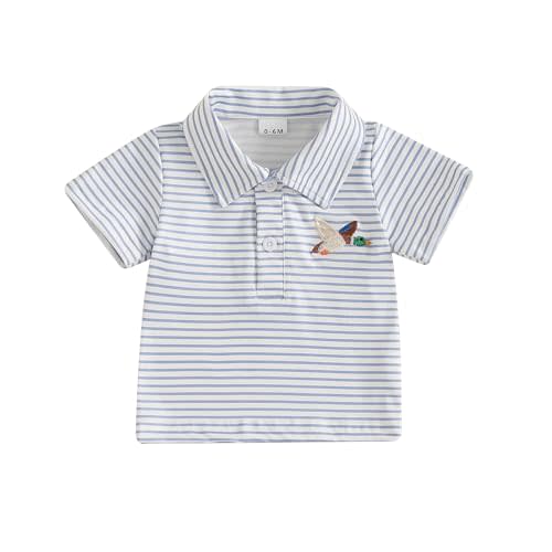 Kodaruber Toddler Baby Boys Girls Embroidery Polo Shirt Striped Print Short Sleeve Lapel Button Down Shirts Summer Clothes