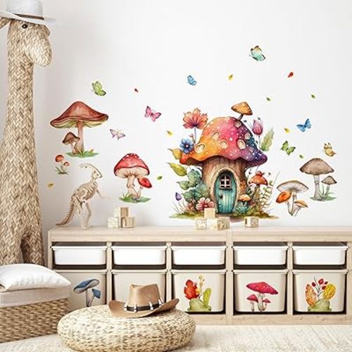 Forest Mushroom Wall Decals Woodland Flower Wall Stickers Girls Bedroom Living Room Bathroom Wall Decor