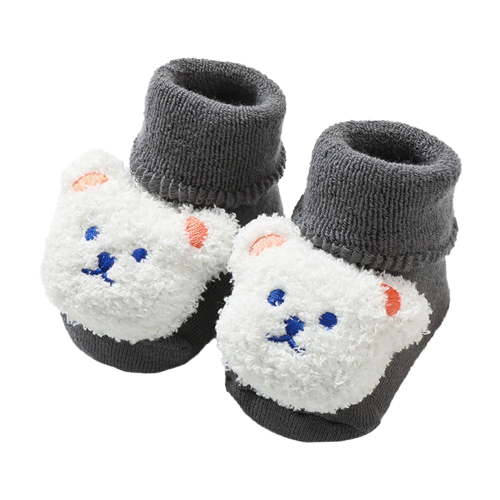 Yindaity Baby Cotton Booties Non-slip Floor Socks Toddler Boys Socks Breathable Kids Non-slip Cartoon Thicken Indoor Toddler Shoes (Grey,0-6 Months)