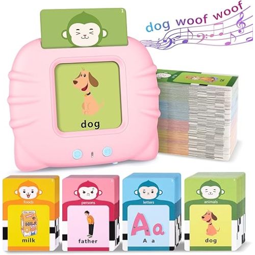 Toddler Girl Toys Talking Flash Cards, 296 Sight Words Speech Therapy Autism Learning, Montessori Educational Toys 1 2 3 4 5 Years, Pink Gift with Clear Sound & Thick Cards