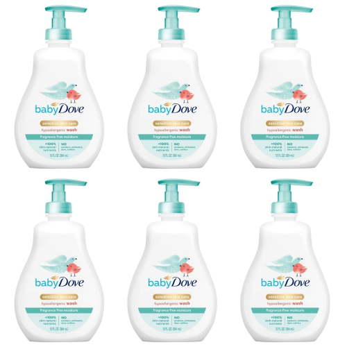 Baby Dove Sensitive Skincare Liquid Body Wash Fragrance Free Moisture, Hypoallergenic -Pack of 6