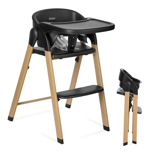 Evolur Nimbus High Chair in Black, Easily Converts from Baby High Chair to Adult Stool, Compact and Easy to Fold Portable, Easy to Clean, Adjustable and Removable Tray