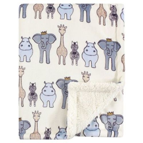 Hudson Baby Infant Boy Plush Blanket With Faux Shearling Back, Royal Safari, One Size