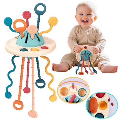 Baby Toys for 1 Year Old, Montessori Toys Hanging in Stroller, Sensory Toy for Todders 12-18 Months+, UFO Pulling Educational Game for Developing Motor Skills Gift for Boys& Girls