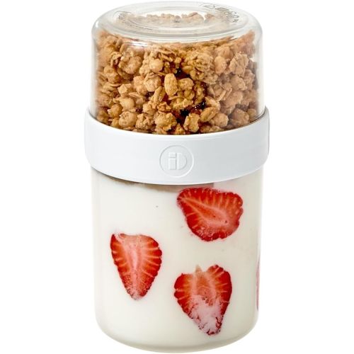 iDesign Recycled Plastic Medium Stack n’ Snack Cabinet and Pantry Storage Canister – 3.66” x 3.66” x 6.4”, Clear/White