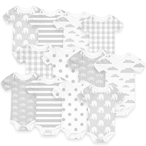 Short Sleeve Cotton Baby Bodysuits One Piece For Boys Girls 12 Pack, 0-24 Months