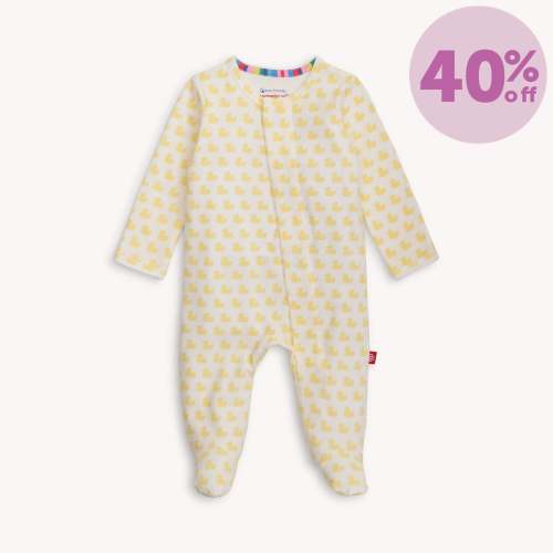 many ducks yellow organic cotton magnetic parent favorite footie – Magnetic Me
