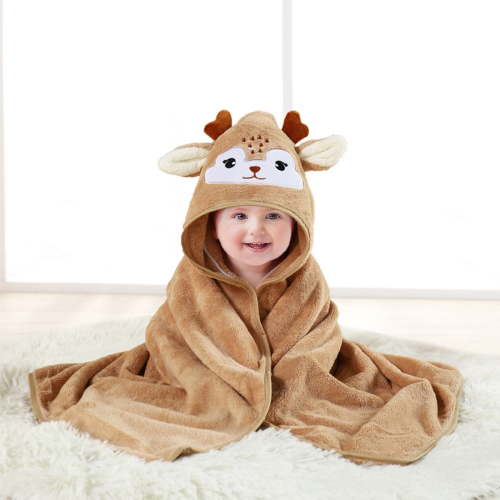 MONEHANE Baby Bath Towel, Absorbent Large Hooded Towel for Kids, Newborn, Babie, Toddler, Infant, Brown Elk, 31.5 x 31.5 inch