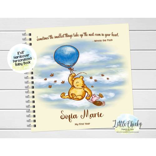 Classic Winnie the Pooh Baby Keepsake Journal, Personalized Baby Book, Milestone Stickers, First Five Years, Baby Book, Baby Shower Gift