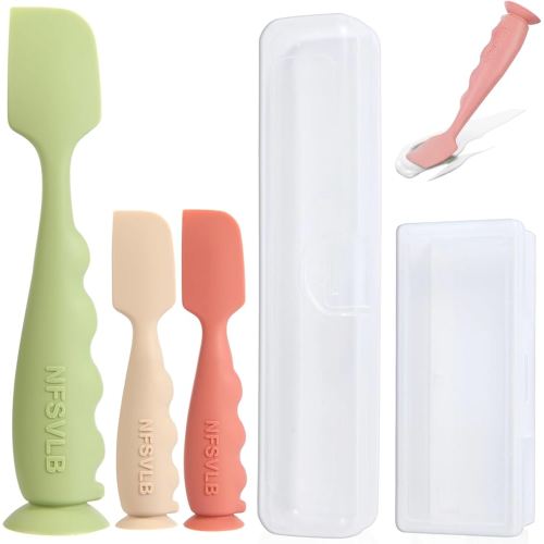Baby Diaper Cream Spatula with Case,1 Large 2 Mini Diaper Spatula with 2 Case,Butt Spatula Baby Diaper Cream Applicator, Soft Butt Paste Spatula Diaper Rash Spatula with Case Green Red Beige