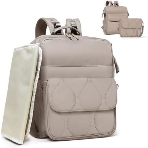 miss fong Diaper Bag Backpack - Baby Diaper Bag Travel Diaper Backpack with Diaper Changing Pad Large Capacity Baby Backpack Pañaleras Para Bebe with 12 Pockets for Mom & Dad -Beige