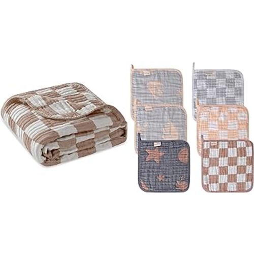 Ultra Soft Muslin Baby Blanket and Baby waschloths 7 Pack