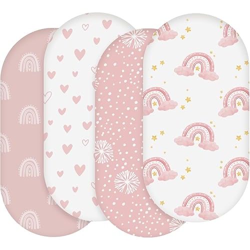 Bassinet Sheets, Bassinet Sheets for Baby Boy and Girl, Bassinet Sheet Neutral, Fit for Rectangle, Round, Oval, Hourglass Mattress, Flexible for Different Bassinet Pad/Mattress 4 Pack