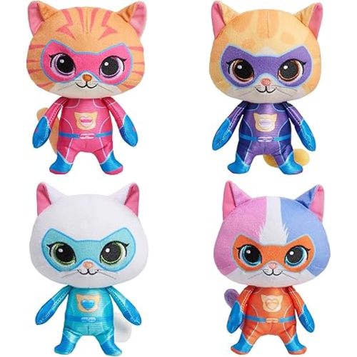 Super Cat Plush Toy – Set of 4 Soft Stuffed Animals – Sparks, Buddy, Ginny, Bitsy – Adorable Kitties Gift Set for Children(8Inch)